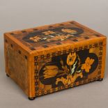 A 19th century marquetry inlaid jewellery box Of hinged rectangular form,