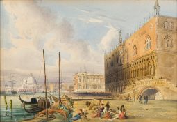 ITALIAN SCHOOL (early 19th century) Figures in a View of Venice Watercolour, framed and glazed.