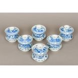 Six 19th century Chinese blue and white porcelain covered bowls on stands Each decorated in the