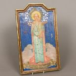 A 19th/20th century Continental painted icon Worked with the Virgin Mary and the infant Jesus,