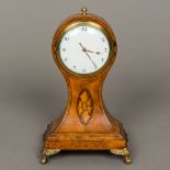 A late George III parquetry inlaid satinwood cased balloon timepiece The 3" white enamelled dial