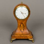 A late George III parquetry inlaid satinwood cased balloon timepiece The 3" white enamelled dial