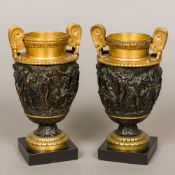 A pair of gilt and patinated bronze vase