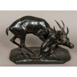 After ANTOINE LOUIS BARYE (1796-1875) French Animalier Group of a Panther Seizing a Stag Patinated