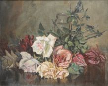 HAROLD WALTON FRECKLETON (1890-1979) British (AR), Still Life of Roses, oil on canvas, signed,
