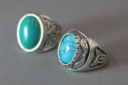 Two silver turquoise rings
