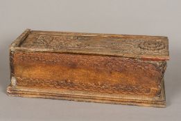 An antique Burmese carved hardwood box, of rectangular form,