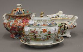 A Mason's Ironstone twin handled pot pourri vase and cover, a twin handled sucrier and cover,