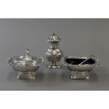 A large silver three piece cruet set (13 troy ounces of silver)