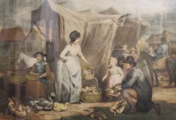 After GEORGE MORLAND, Feeding the Pigs and Poultry Market, mezzotints, a pair,