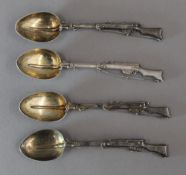 A set of four WWI period silver plated spoons formed as Lee Enfield rifles