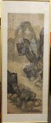 A 19th century Chinese framed scroll depicting a mountainous landscape,