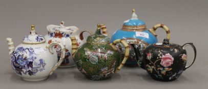 Five Mason's Ironstone spherical teapots and covers