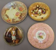 A hand painted Royal Worcester plate and three other plates