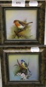 NIGEL CREED (20th/21st century) Robin, together with Blue Tit, a pair, enamels, signed, framed,