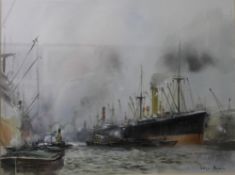 PETER KNOX (born 1942) Steamers, The Royal Docks, watercolour, signed and titled,