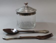 A pair of American sterling silver mounted salad servers,