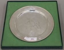 A limited edition silver plate, decorated with Brigadier Gerard After DORIS LINDNER,