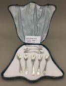 Eight cased bright cut teaspoons by London makers (1790-1795)