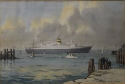 STUART BECK (1903-2000) British, Statendam Anchored off Yarmouth Isle of Wight, watercolour, signed,