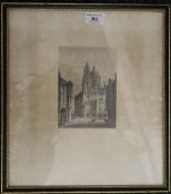 A 19th century Continental etching, City Street Scene,