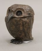A cold painted bronze inkwell formed as an owl