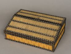 A 19th century Anglo-Indian quill mounted ivory and ebony writing slope, of hinged form,