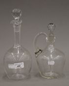 An Edwardian etched glass decanter and a ewer