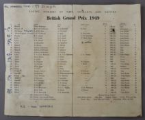 A 1949 British Grand Prix Cars Entrants and Drivers programme