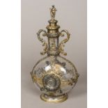 A 19th century Continental silver mounted clear glass decanter,