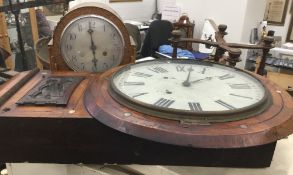 A 19th century rosewood drop dial brass inlaid wall clock together with an electric mantle clock