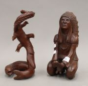 Two Native American wooden carvings