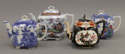 Four Mason's Ironstone square section teapots and covers