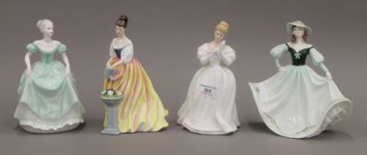 Two Royal Doulton figurines and two Coalport figurines