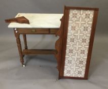 A late Victorian marble top tile back washstand
