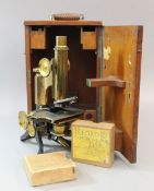 A mahogany cased Henry Crouch of London War Department monocular microscope