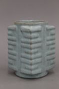 A Chinese porcelain Kong vase, with all over turquoise glaze. 13.
