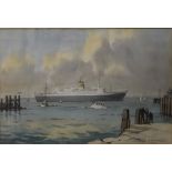 STUART BECK (1903-2000) British, Statendam Anchored off Yarmouth Isle of Wight, watercolour, signed,