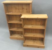 Two modern pine bookcases