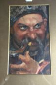 RUSSIAN SCHOOL (20th century), Portrait of a Kossak Smoking a Pipe, oil on card,
