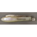 A Victorian mother-of-pearl handled silver bladed folding fruit knife