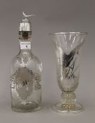 A vintage silver overlay bottle shaped 'Rye' decanter with a 925 'pheasant' stopper and a silver