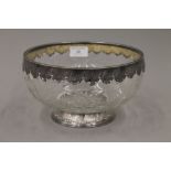 A Continental cut glass bowl with silver mounts