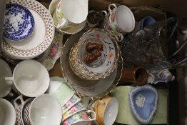 Two boxes of miscellaneous ceramics and glass, including: a Chinese vase,