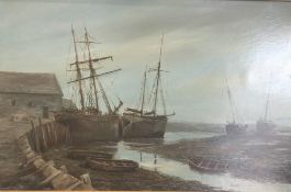 Ships in Quay, oil on board, indistinctly signed,