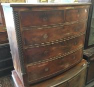 A 19th century mahogany bow front chest of two short over three long drawers 109 cm wide x 98 cm