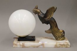 A French Art Deco table lamp surmounted with a cockerel