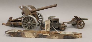 An interwar tin plate model of an artillery truck with heavy gun, probably Tipp & Co.