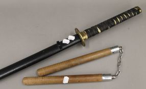 A reproduction Japanese samurai sword and scabbard,