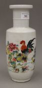 A Chinese porcelain vase decorated with cockerels and flowers